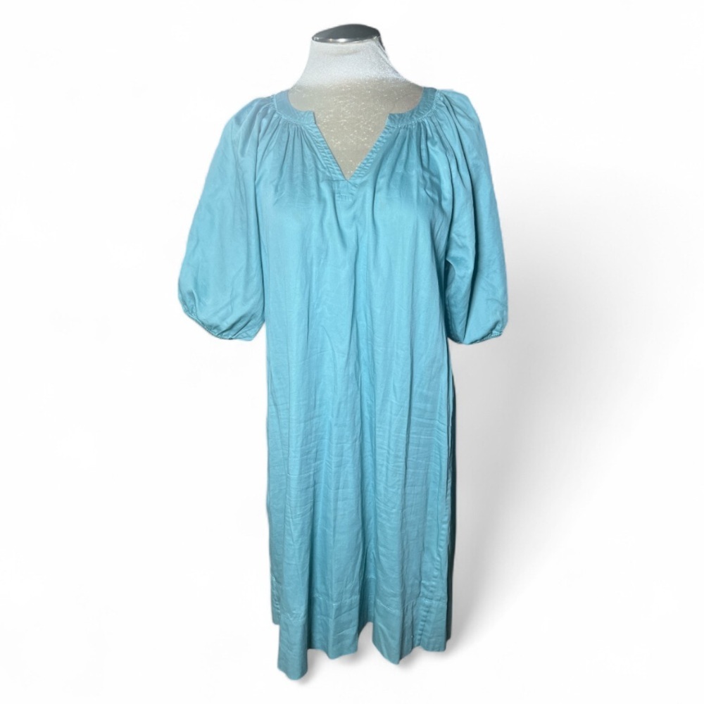 Sundance Teal balloon Sleeve Dress M 100%cotton